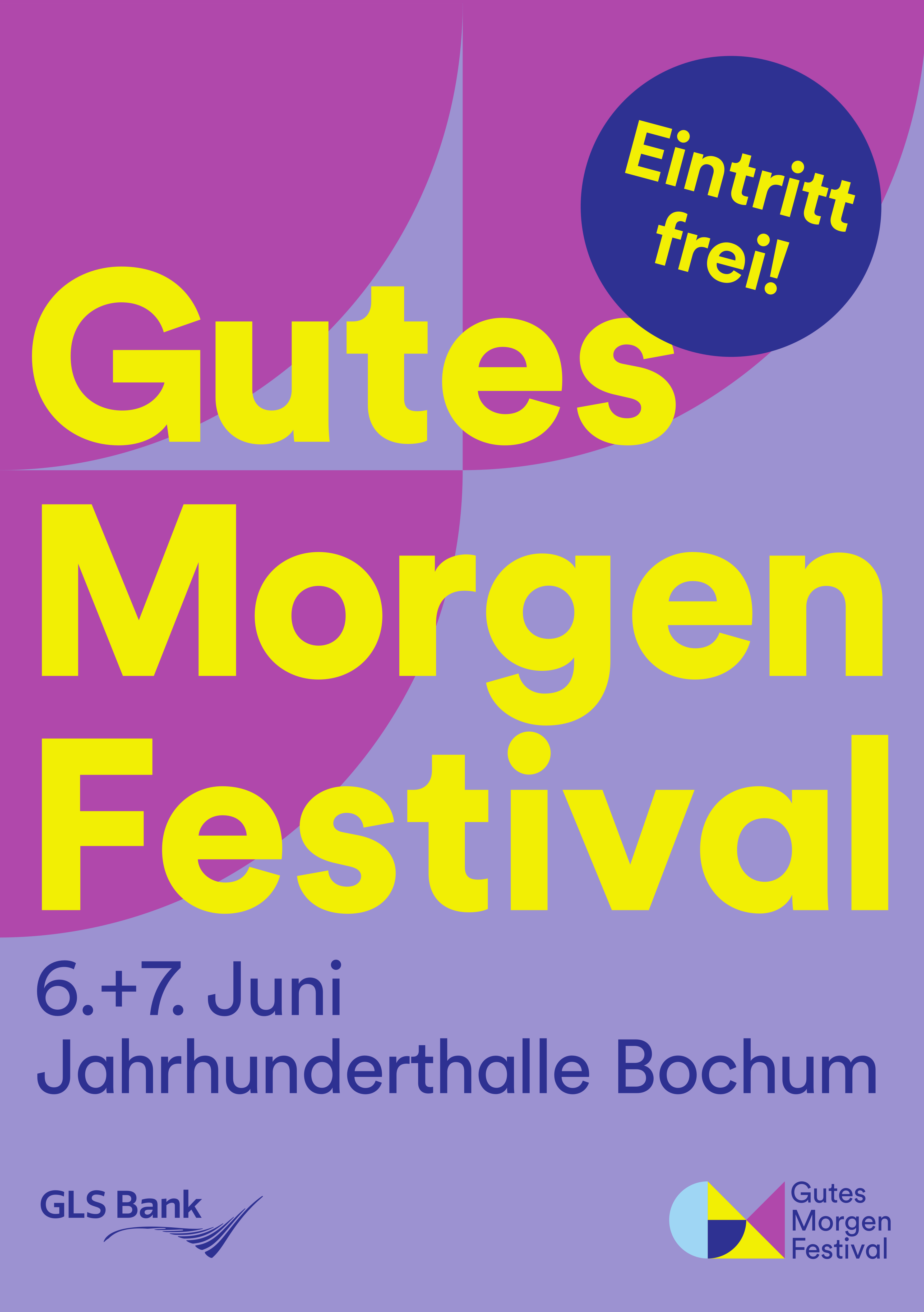 Auf einem bunten Hintergrund steht in gelber Schrift Gutes Morgen Festival